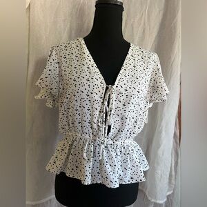 White Polka Dot Ruffle Top
